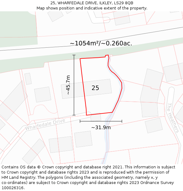 25, WHARFEDALE DRIVE, ILKLEY, LS29 8QB: Plot and title map