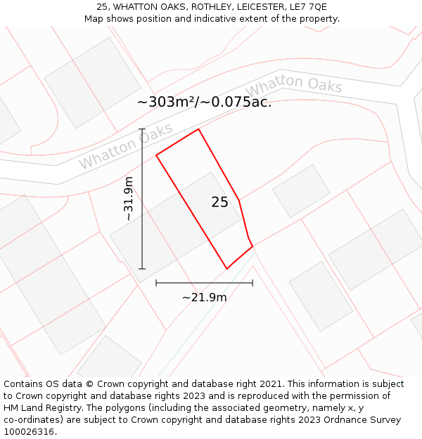 25, WHATTON OAKS, ROTHLEY, LEICESTER, LE7 7QE: Plot and title map