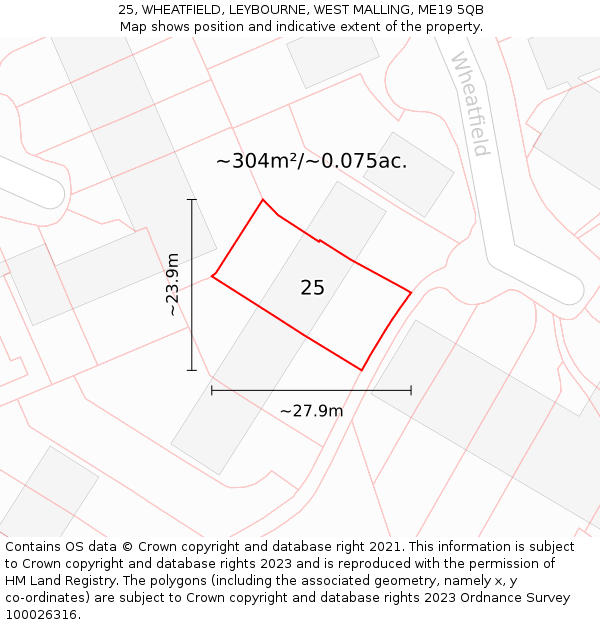 25, WHEATFIELD, LEYBOURNE, WEST MALLING, ME19 5QB: Plot and title map