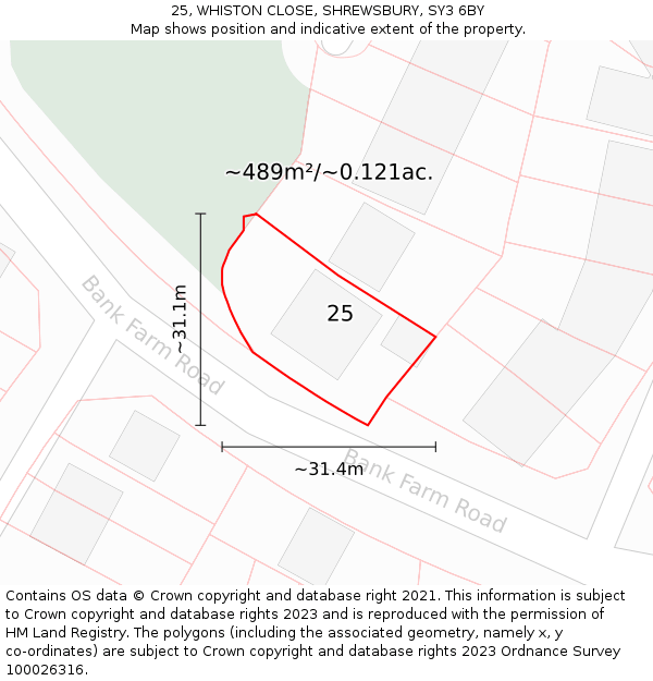 25, WHISTON CLOSE, SHREWSBURY, SY3 6BY: Plot and title map
