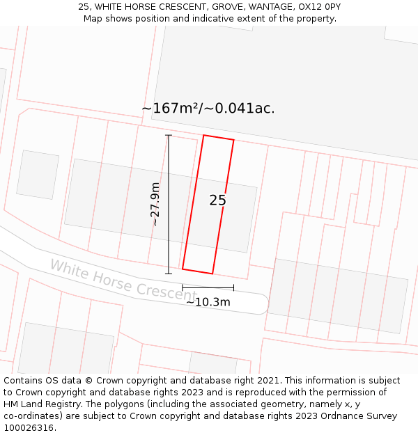 25, WHITE HORSE CRESCENT, GROVE, WANTAGE, OX12 0PY: Plot and title map