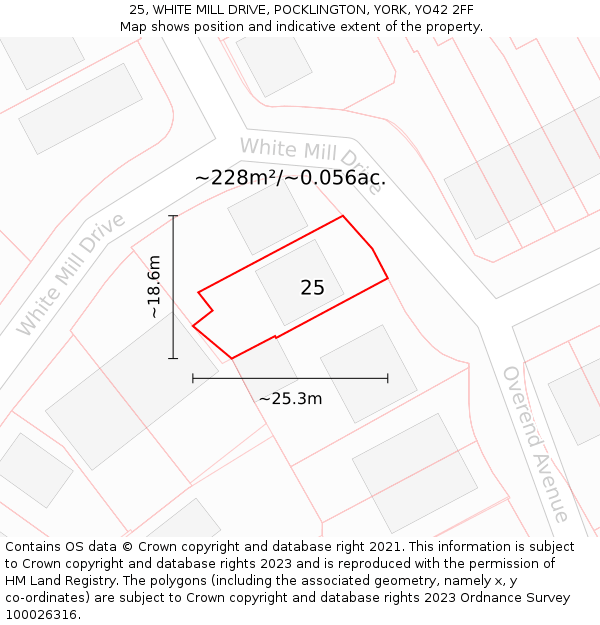 25, WHITE MILL DRIVE, POCKLINGTON, YORK, YO42 2FF: Plot and title map