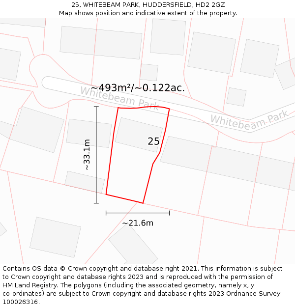 25, WHITEBEAM PARK, HUDDERSFIELD, HD2 2GZ: Plot and title map