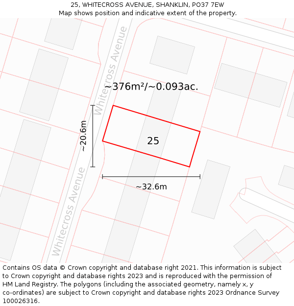 25, WHITECROSS AVENUE, SHANKLIN, PO37 7EW: Plot and title map