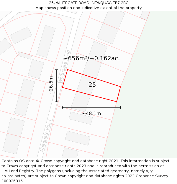 25, WHITEGATE ROAD, NEWQUAY, TR7 2RG: Plot and title map