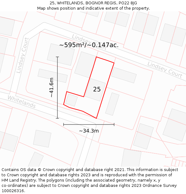 25, WHITELANDS, BOGNOR REGIS, PO22 8JG: Plot and title map