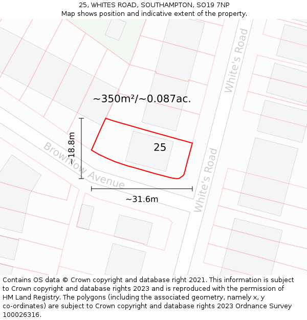 25, WHITES ROAD, SOUTHAMPTON, SO19 7NP: Plot and title map