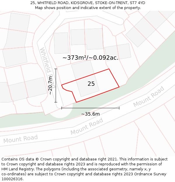 25, WHITFIELD ROAD, KIDSGROVE, STOKE-ON-TRENT, ST7 4YD: Plot and title map