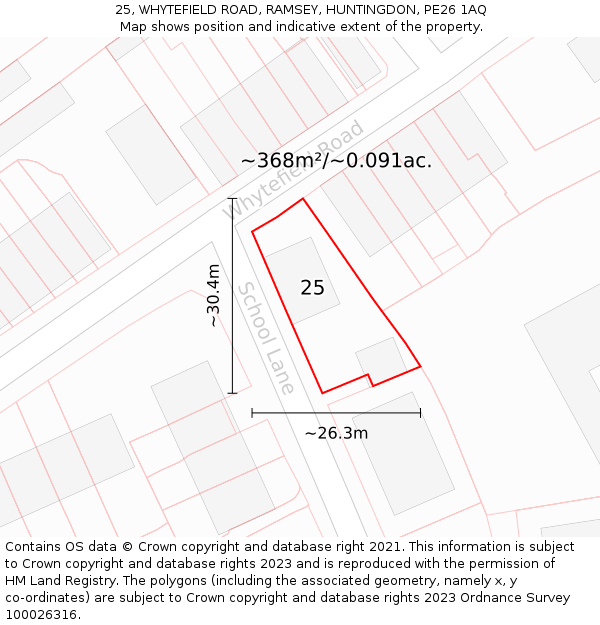 25, WHYTEFIELD ROAD, RAMSEY, HUNTINGDON, PE26 1AQ: Plot and title map