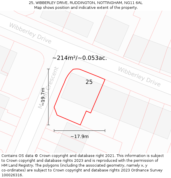 25, WIBBERLEY DRIVE, RUDDINGTON, NOTTINGHAM, NG11 6AL: Plot and title map