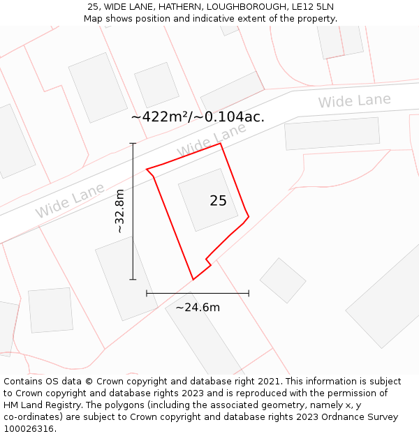 25, WIDE LANE, HATHERN, LOUGHBOROUGH, LE12 5LN: Plot and title map