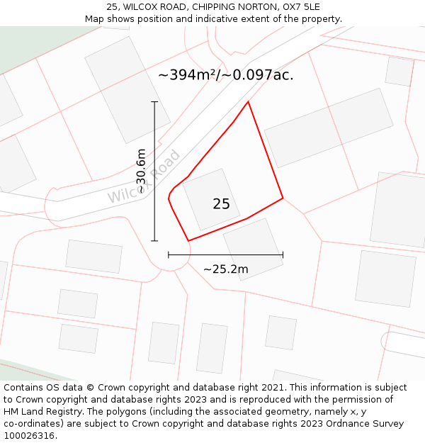 25, WILCOX ROAD, CHIPPING NORTON, OX7 5LE: Plot and title map