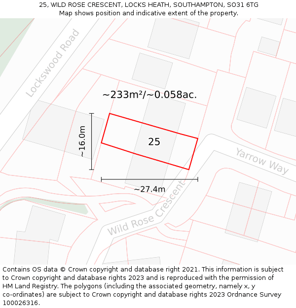 25, WILD ROSE CRESCENT, LOCKS HEATH, SOUTHAMPTON, SO31 6TG: Plot and title map