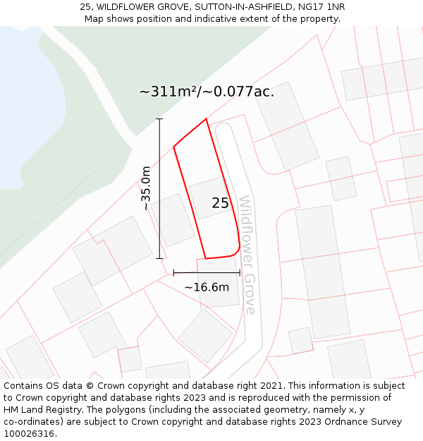 25, WILDFLOWER GROVE, SUTTON-IN-ASHFIELD, NG17 1NR: Plot and title map