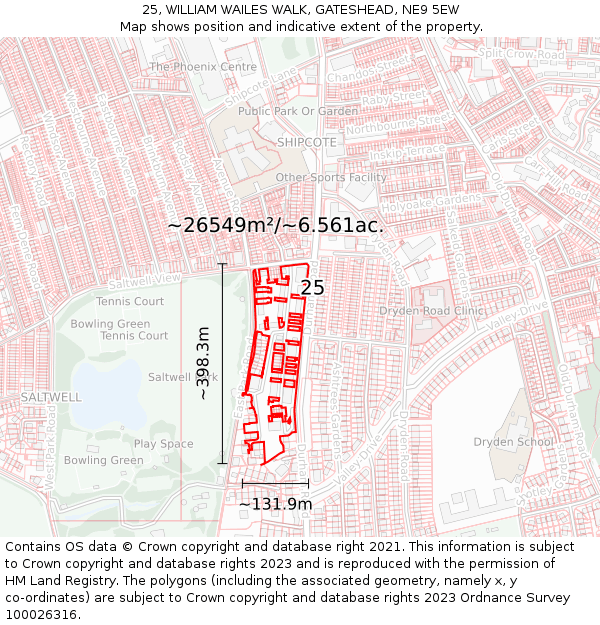 25, WILLIAM WAILES WALK, GATESHEAD, NE9 5EW: Plot and title map