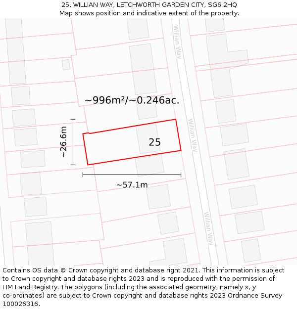 25, WILLIAN WAY, LETCHWORTH GARDEN CITY, SG6 2HQ: Plot and title map