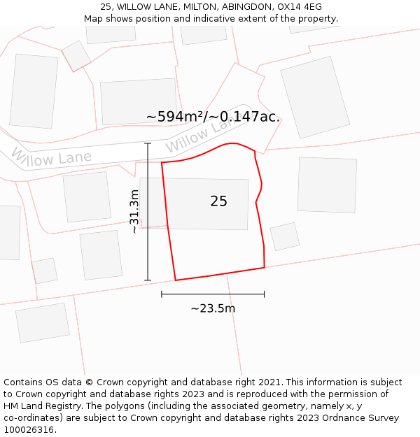 25, WILLOW LANE, MILTON, ABINGDON, OX14 4EG: Plot and title map