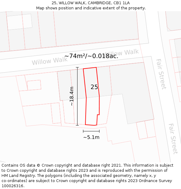 25, WILLOW WALK, CAMBRIDGE, CB1 1LA: Plot and title map