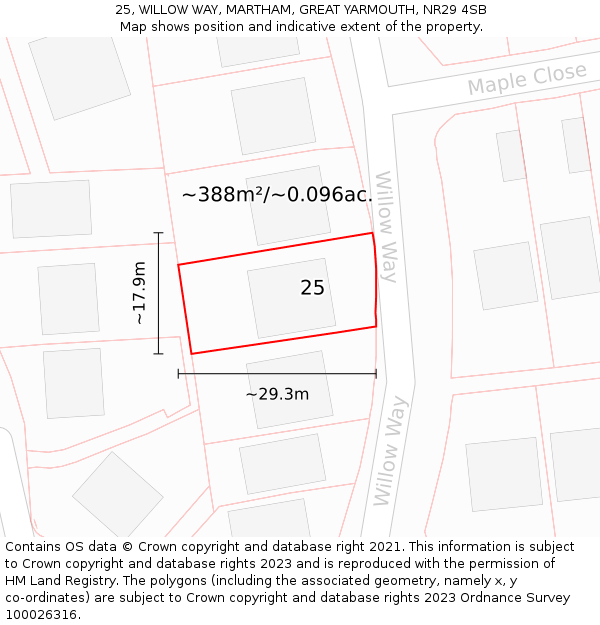 25, WILLOW WAY, MARTHAM, GREAT YARMOUTH, NR29 4SB: Plot and title map