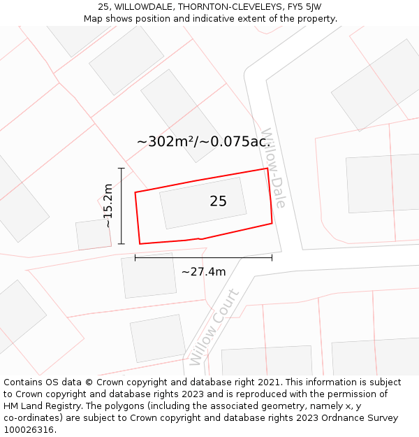 25, WILLOWDALE, THORNTON-CLEVELEYS, FY5 5JW: Plot and title map