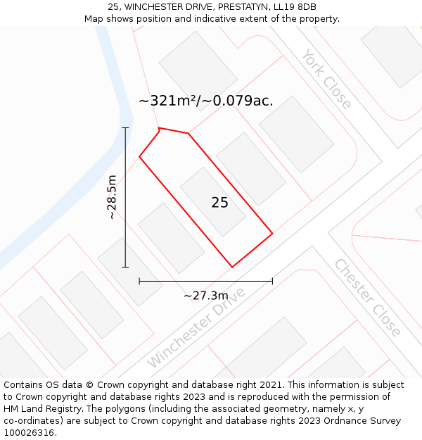 25, WINCHESTER DRIVE, PRESTATYN, LL19 8DB: Plot and title map