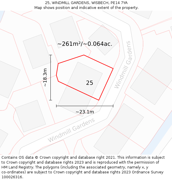 25, WINDMILL GARDENS, WISBECH, PE14 7YA: Plot and title map