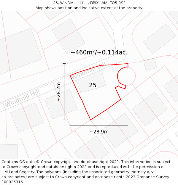 25, WINDMILL HILL, BRIXHAM, TQ5 9SF: Plot and title map