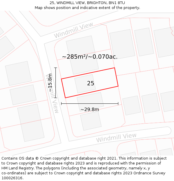 25, WINDMILL VIEW, BRIGHTON, BN1 8TU: Plot and title map