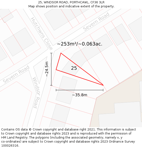 25, WINDSOR ROAD, PORTHCAWL, CF36 3LR: Plot and title map