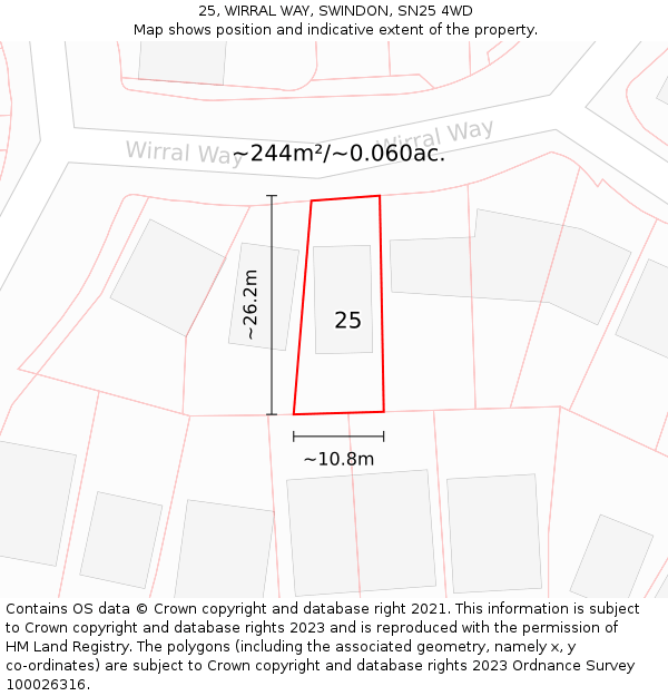 25, WIRRAL WAY, SWINDON, SN25 4WD: Plot and title map