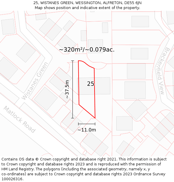 25, WISTANES GREEN, WESSINGTON, ALFRETON, DE55 6JN: Plot and title map