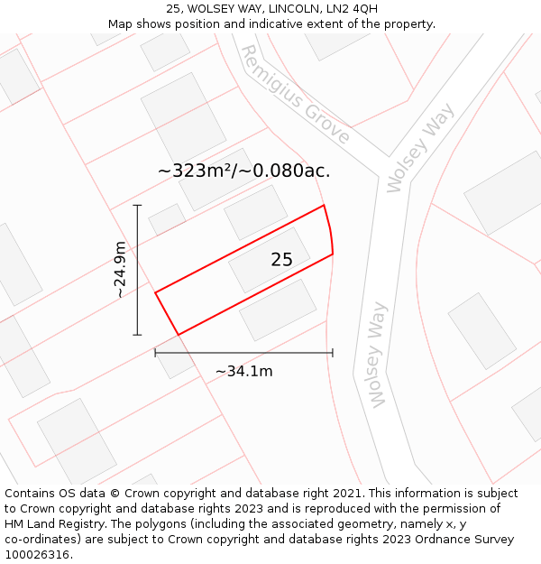 25, WOLSEY WAY, LINCOLN, LN2 4QH: Plot and title map
