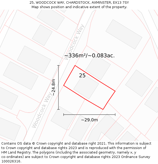 25, WOODCOCK WAY, CHARDSTOCK, AXMINSTER, EX13 7SY: Plot and title map