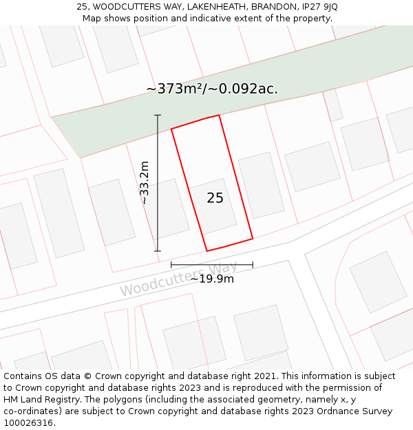 25, WOODCUTTERS WAY, LAKENHEATH, BRANDON, IP27 9JQ: Plot and title map