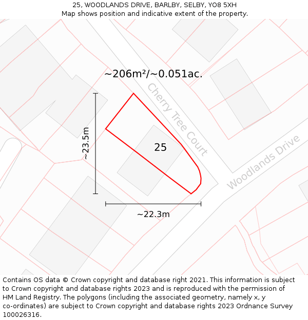 25, WOODLANDS DRIVE, BARLBY, SELBY, YO8 5XH: Plot and title map