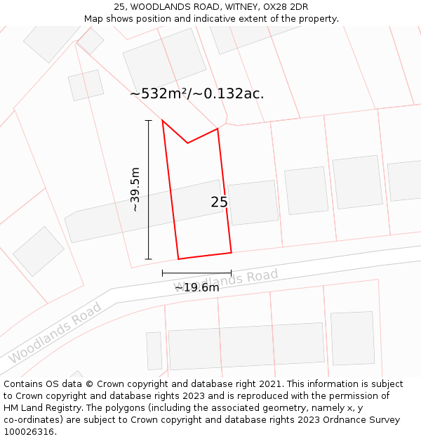 25, WOODLANDS ROAD, WITNEY, OX28 2DR: Plot and title map