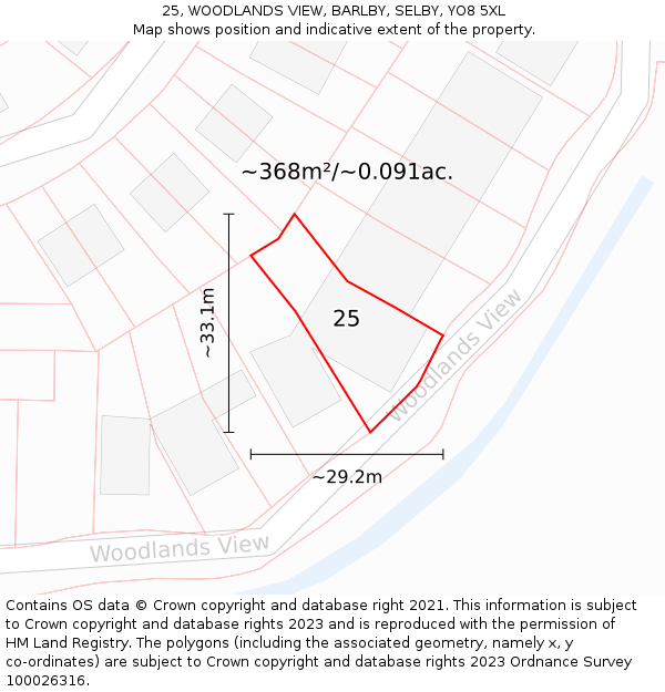 25, WOODLANDS VIEW, BARLBY, SELBY, YO8 5XL: Plot and title map