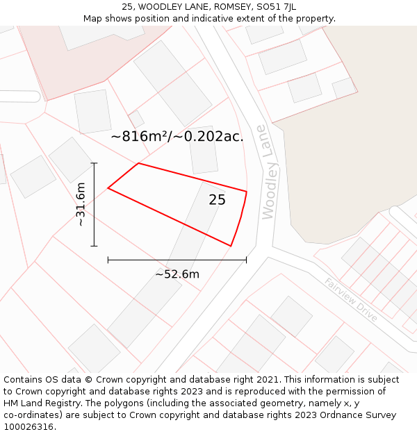 25, WOODLEY LANE, ROMSEY, SO51 7JL: Plot and title map