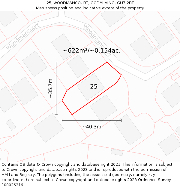 25, WOODMANCOURT, GODALMING, GU7 2BT: Plot and title map