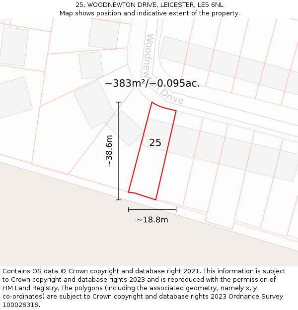 25, WOODNEWTON DRIVE, LEICESTER, LE5 6NL: Plot and title map