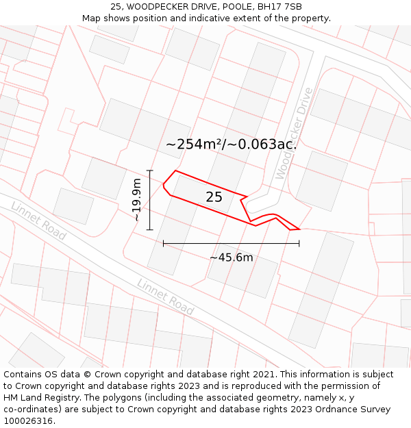 25, WOODPECKER DRIVE, POOLE, BH17 7SB: Plot and title map