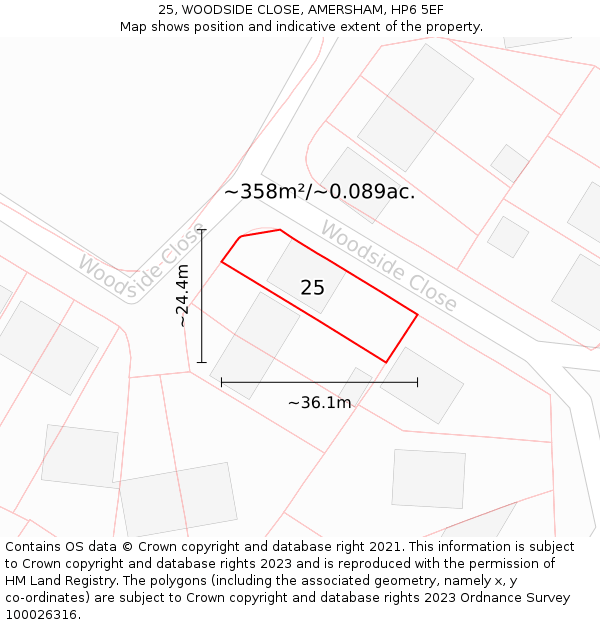 25, WOODSIDE CLOSE, AMERSHAM, HP6 5EF: Plot and title map