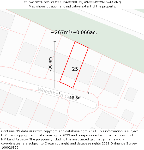 25, WOODTHORN CLOSE, DARESBURY, WARRINGTON, WA4 6NQ: Plot and title map