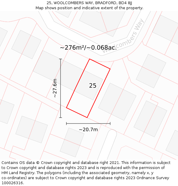 25, WOOLCOMBERS WAY, BRADFORD, BD4 8JJ: Plot and title map