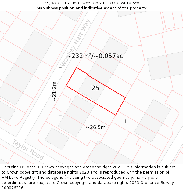 25, WOOLLEY HART WAY, CASTLEFORD, WF10 5YA: Plot and title map