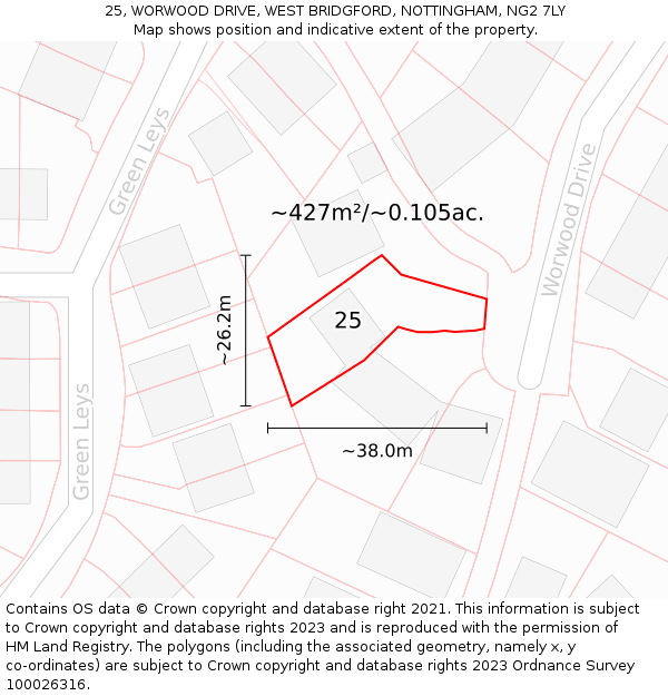 25, WORWOOD DRIVE, WEST BRIDGFORD, NOTTINGHAM, NG2 7LY: Plot and title map