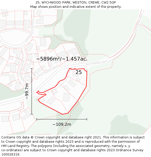 25, WYCHWOOD PARK, WESTON, CREWE, CW2 5GP: Plot and title map