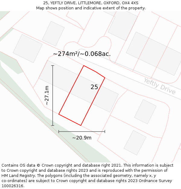 25, YEFTLY DRIVE, LITTLEMORE, OXFORD, OX4 4XS: Plot and title map