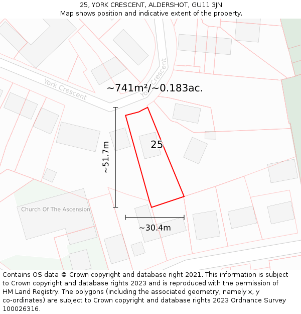 25, YORK CRESCENT, ALDERSHOT, GU11 3JN: Plot and title map