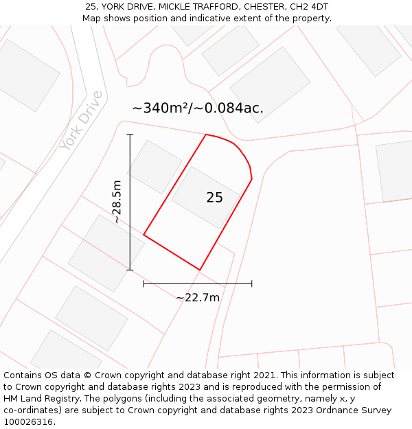 25, YORK DRIVE, MICKLE TRAFFORD, CHESTER, CH2 4DT: Plot and title map